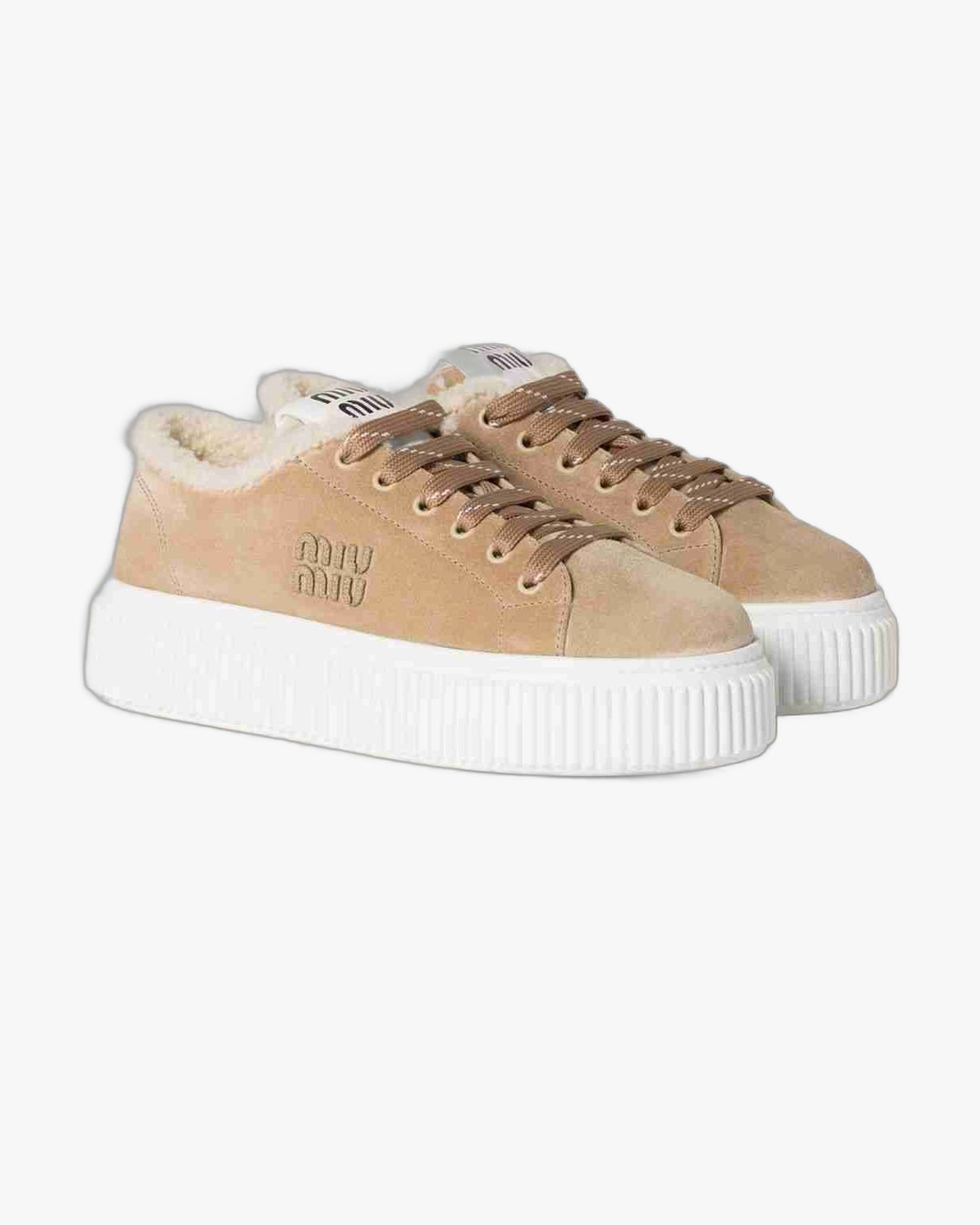 Adidasi de iarna Miu Miu Suede & Shearling Desert Beige