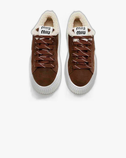 Adidasi de iarna Miu Miu Suede & Shearling Cocoa