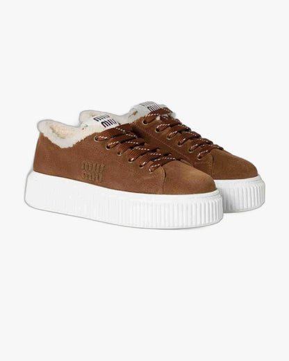 Adidasi de iarna Miu Miu Suede & Shearling Brown
