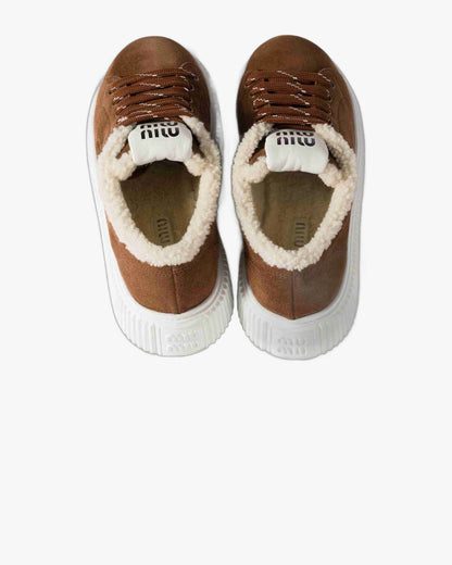 Adidasi de iarna Miu Miu Suede & Shearling Brown