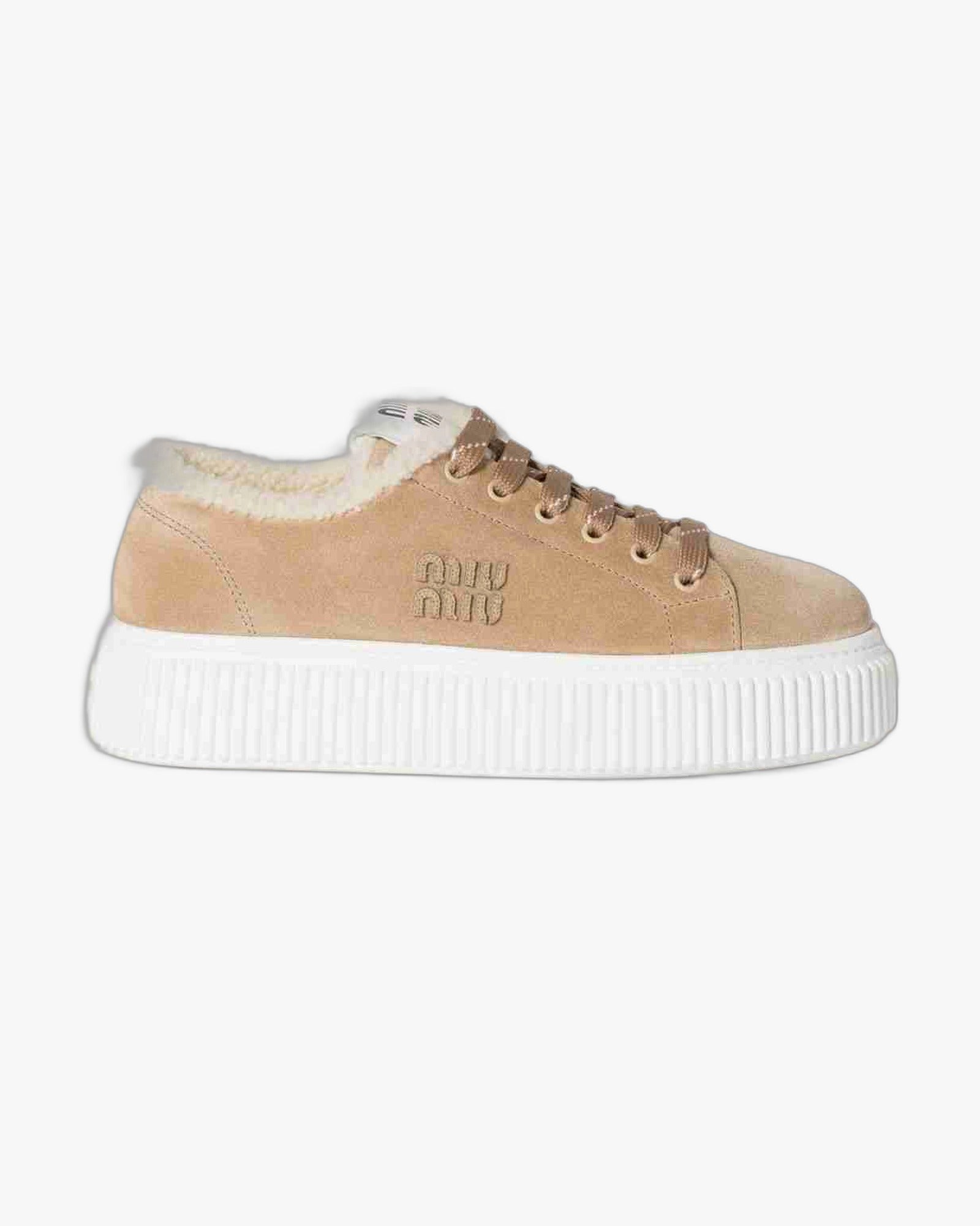 Adidasi de iarna Miu Miu Suede & Shearling Desert Beige