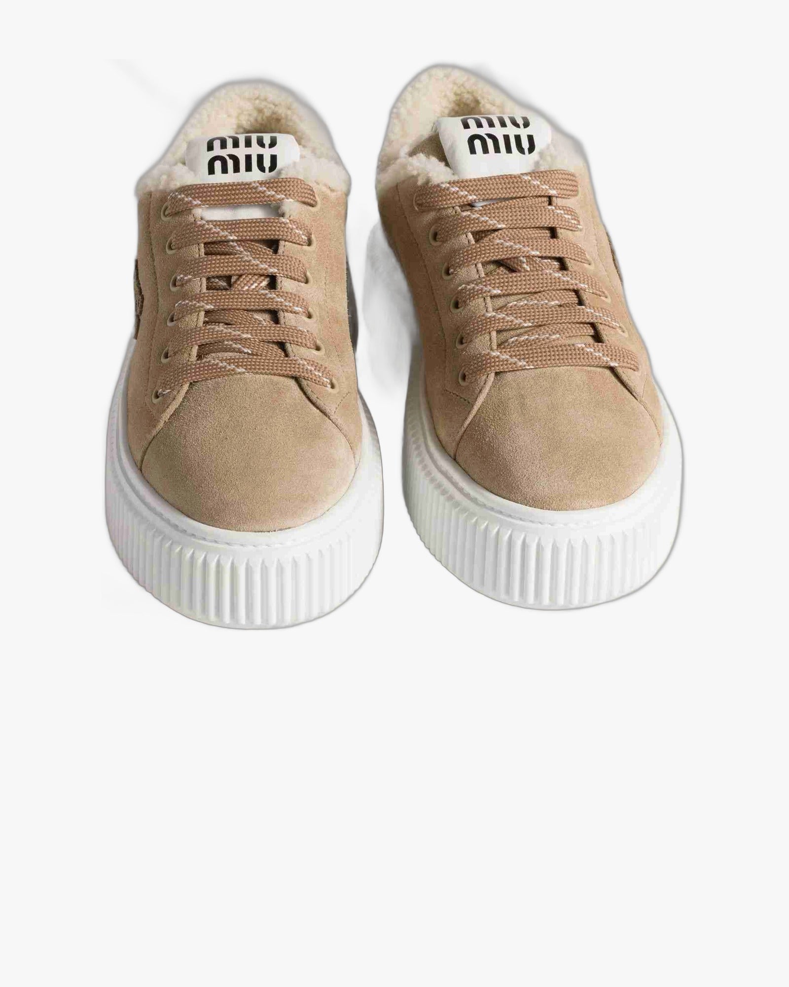 Adidasi de iarna Miu Miu Suede & Shearling Desert Beige