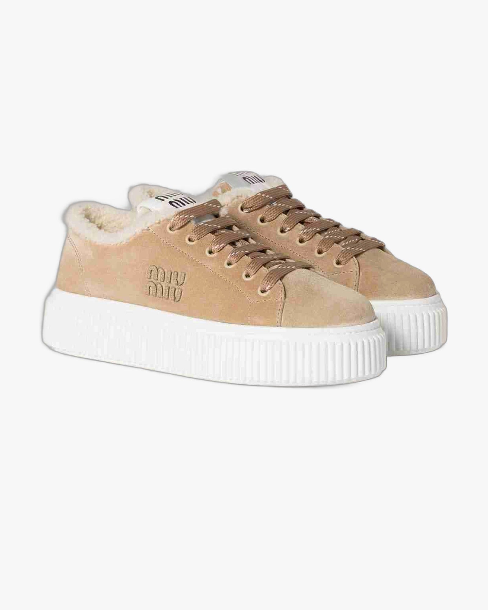 Adidasi de iarna Miu Miu Suede & Shearling Desert Beige