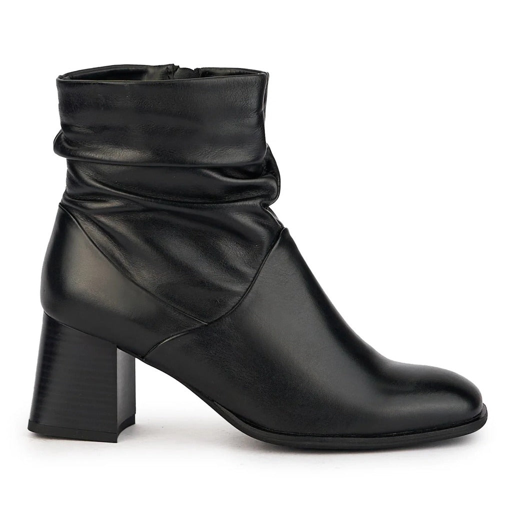 Botine Damă Piele Naturală Neagră cu Toc Gros Aurora - OneShoes
