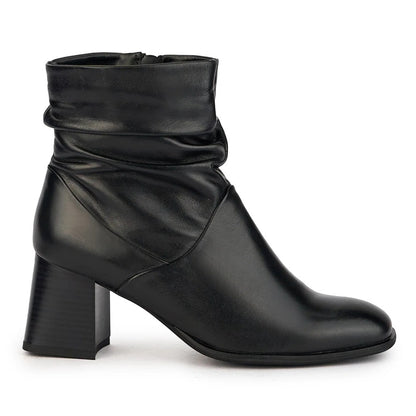 Botine Damă Piele Naturală Neagră cu Toc Gros Aurora - OneShoes