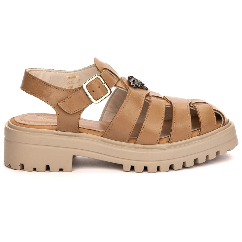 Sandale Damă Piele Naturală Bej cu Platformă Calista - OneShoes